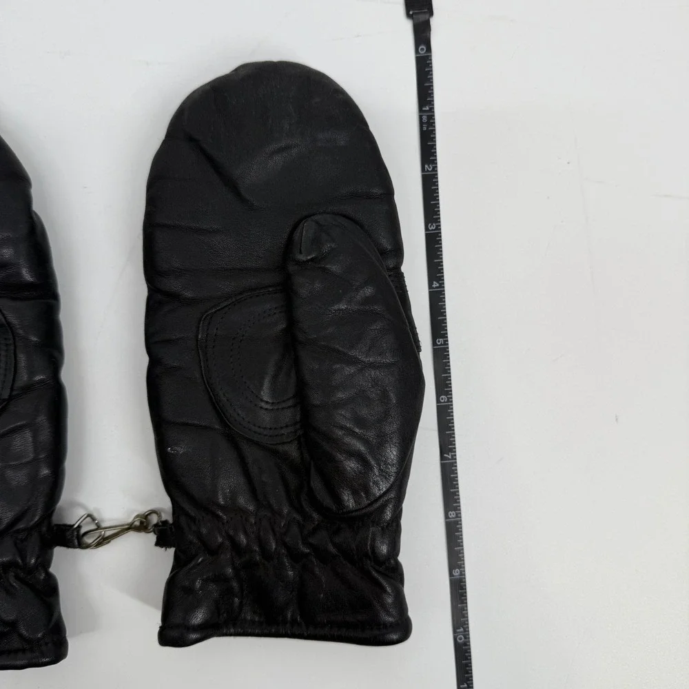Vintage Grandoe Leather‎ Mittens Lined Black Gloves Winter Ladies Large